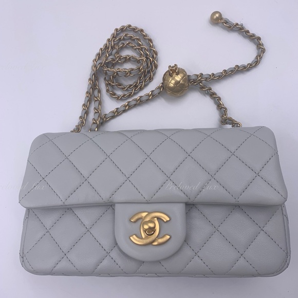 Authentic CHANEL Grey Lambskin Mini Rectangular Pearl Crush Flap Bag - Picture 5 of 16